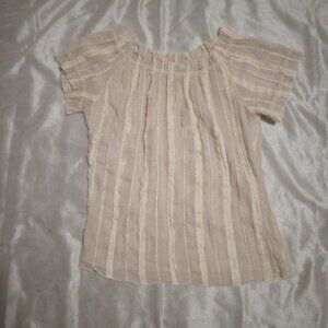 Selene Sport women's cream top sizeM short sleeves ruffle neck boho grunge